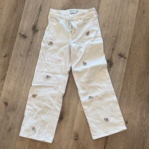 abercrombie kids White High-Rise Wide Leg Jeans with Embroidered Daisy